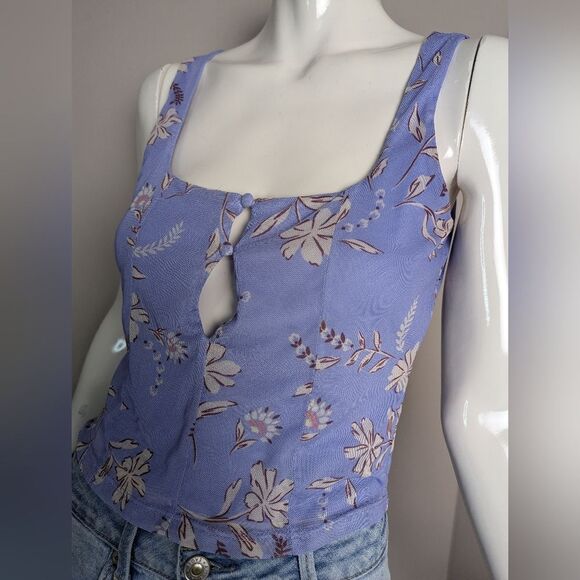 Bar III Floral tank top purple button front mesh size xsmall - Picture 1 of 8
